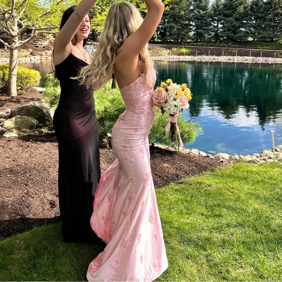 Faviana Pink Floral Prom Dress - Picture 3 of 7